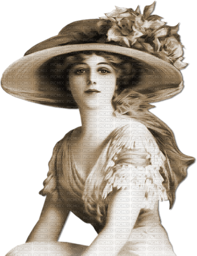 soave woman vintage hat flowers sepia - darmowe png