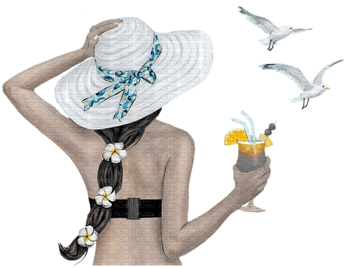 woman summer seagulls cocktail - безплатен png