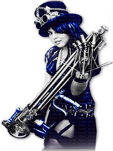 soave woman steampunk blue black white - PNG gratuit