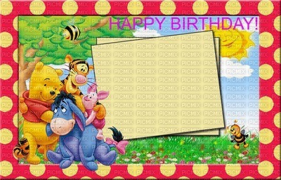 multicolore image ink happy birthday Pooh Disney fantasy landscape polka dot  color edited by me - Free PNG
