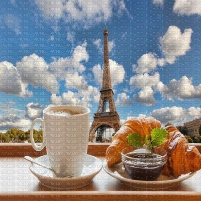 eiffel tower paysage landscape fond background city  paris image  cafe coffee breakfast petit déjeuner - Free PNG