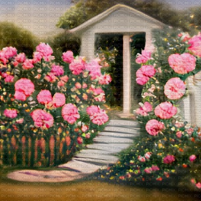 Pink Rose Garden and Path - бесплатно png