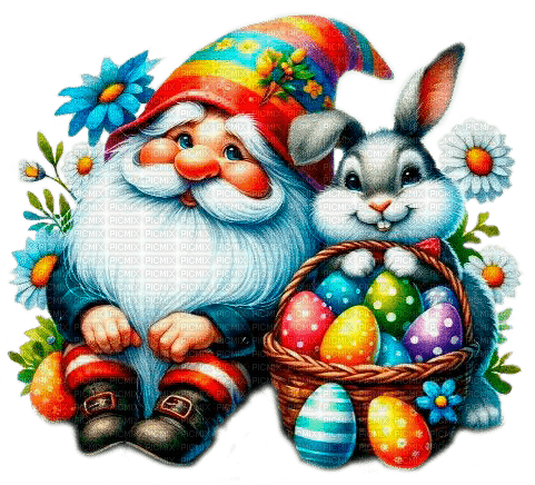 Easter gnome and hare by nataliplus - zdarma png