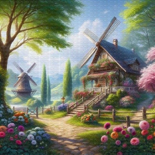 Background - Windmill - Spring - darmowe png