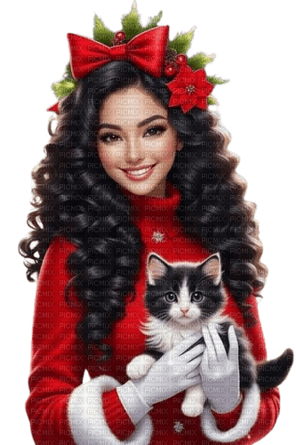 Fille avec son chat - Free PNG