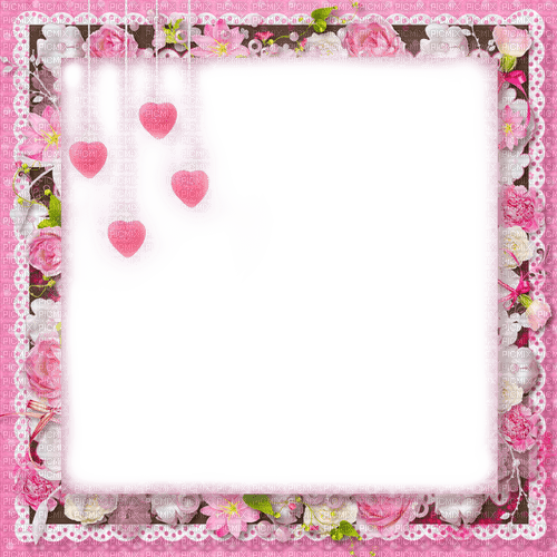Pink.Flowers.Hearts.Frame - By KittyKatLuv65 - Free PNG