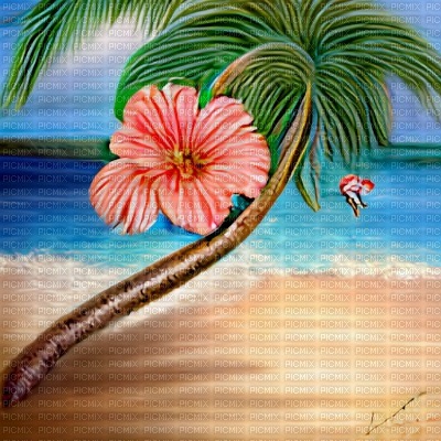 Palm Tree with Hibiscus Background - png ฟรี