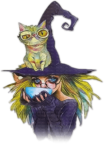 soave woman halloween witch cat purple - PNG gratuit