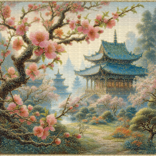 Oriental landscape - Безплатен анимиран GIF