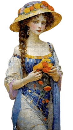 art vintage woman blue orange - darmowe png