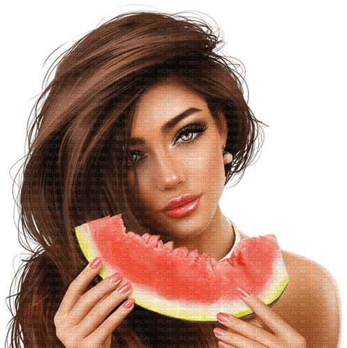 Woman. Watermelon. Face. Portrait. Leila - png ฟรี