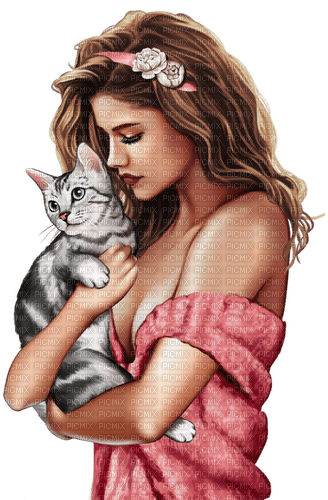 Woman, cat. Leila - zdarma png