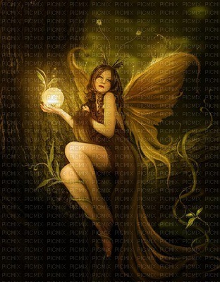 Fairy Seated holding orb Gold Tones - δωρεάν png