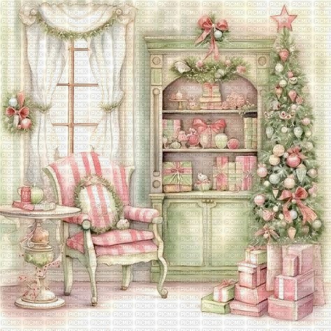 Background vintage Christmas pink and green - gratis png