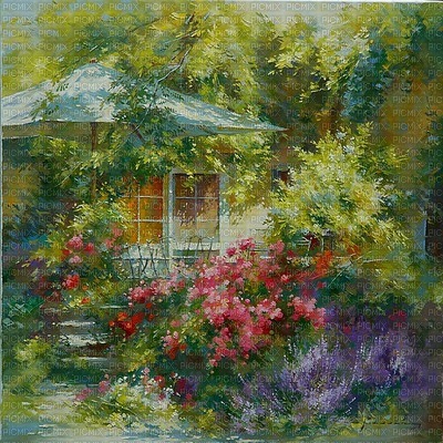 kikkapink vintage spring garden painting - zadarmo png