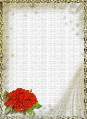 frame-white-gold-red-roses - PNG gratuit