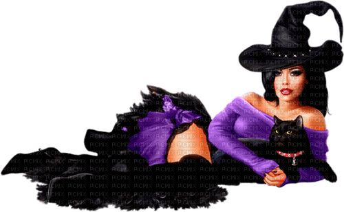 halloween witch with cat by nataliplus - ücretsiz png