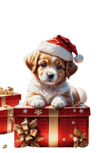 Noël chien cadeau - безплатен png