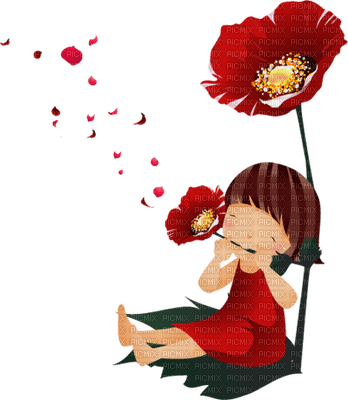 Kaz_Creations Cute Girl Flowers Red - png gratis