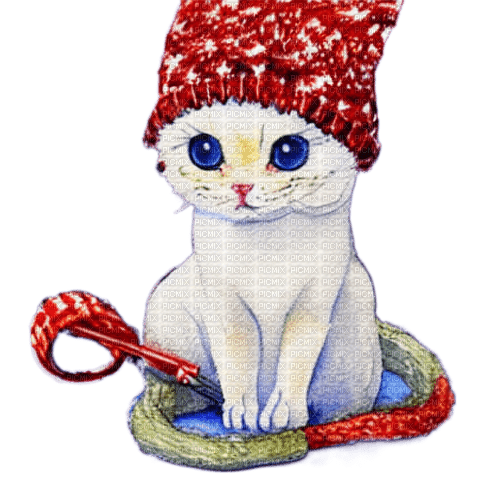 kikkapink watercolor cute animal winter kitten - png gratuito