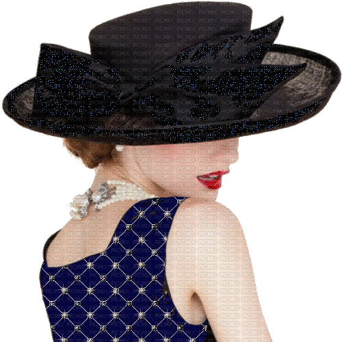Woman in blue black hat, dress - GIF animado grátis