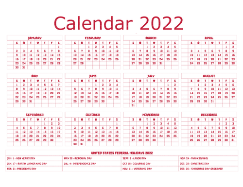 Calendar 2022 - png ฟรี