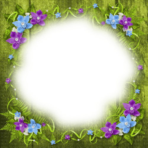 Flowers.Frame.Blue.Purple.Green - By KittyKatLuv65 - besplatni png