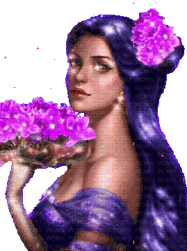 girl with violets - GIF animado grátis
