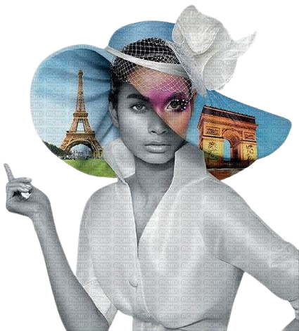 Woman Paris Hat Blue White - Bogusia - gratis png