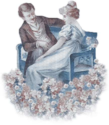 soave couple vintage spring garden flowers bench - 無料png