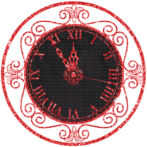 New Years.Clock.Black.Red - Free PNG
