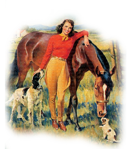 dama caballo perritos vintage dubravka4 - png grátis