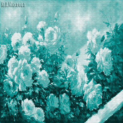 Y.A.M._Vintage landscape background flowers blue - Free animated GIF