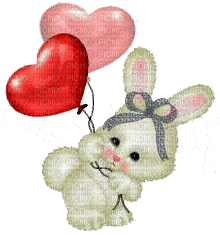 petit lapin avec ballon coeur - Δωρεάν κινούμενο GIF