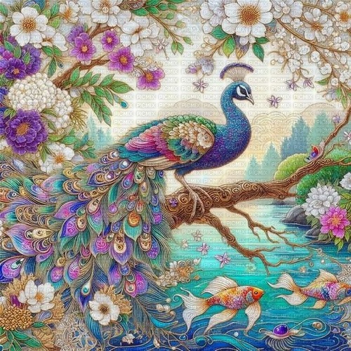 fantasy peacock background - Free PNG