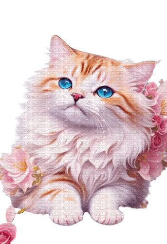 loly33 chat fleur rose - PNG gratuit