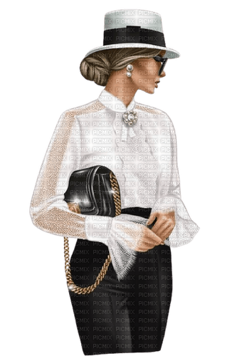 Woman Hat Bag Black White - Bogusia - Free PNG