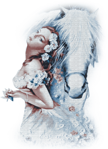 soave woman horse flowers blue brown