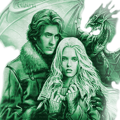 Y.A.M._Fantasy couple dragon green - бесплатно png