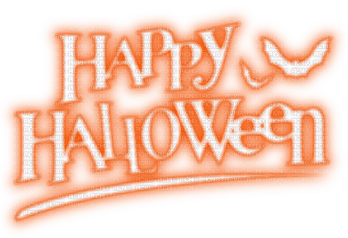 Happy Halloween.Text.Orange.White - фрее пнг