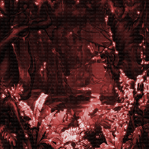 Y.A.M._Fantasy jungle forest background red - GIF animado grátis