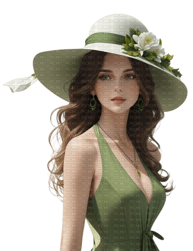 Woman in green. Hat. Leila - png ฟรี