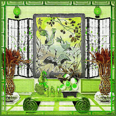 soave background oriental room green brown - 無料のアニメーション GIF