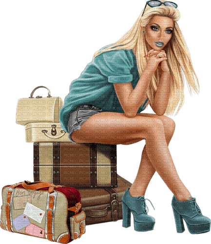 mujer de viaje-maletas - png gratuito
