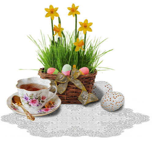 Easter. Coffee. Tea. Egg. Flowers. Leila - png grátis