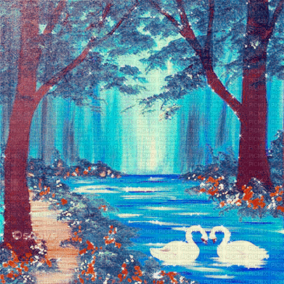 soave background animated fantasy forest lake - Gratis geanimeerde GIF