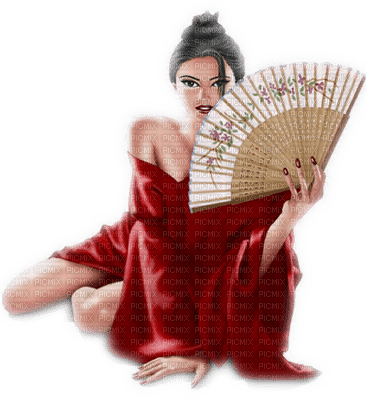 Kaz_Creations Woman Femme Red Fan - PNG gratuit