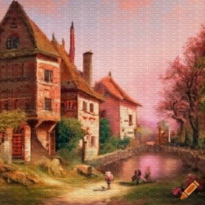 Pink Vintage Countryside Village - kostenlos png