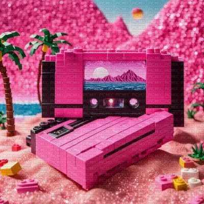 LEGO Synthwave Vaporwave Glitter Beach VHS - png gratis