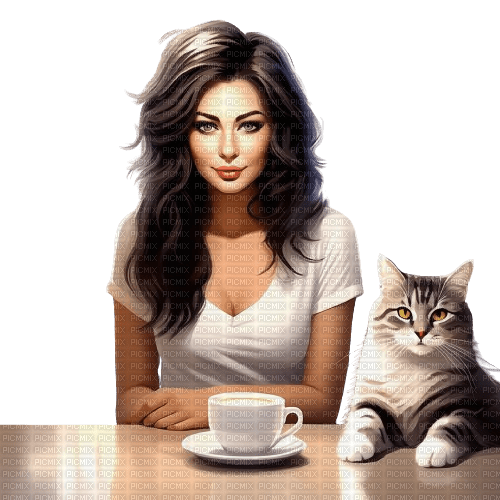 Femme et son chat - 無料png